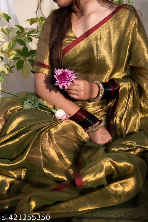 Raga Tissue Saree - Golden - RT002