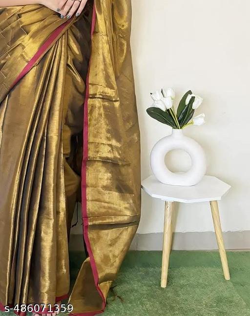 Raga Tissue Saree - Golden - RT002